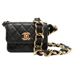 Chanel Vintage Black Leather 2 in 1 Micro Mini Flap Bag Waist Belt Chain at  1stDibs