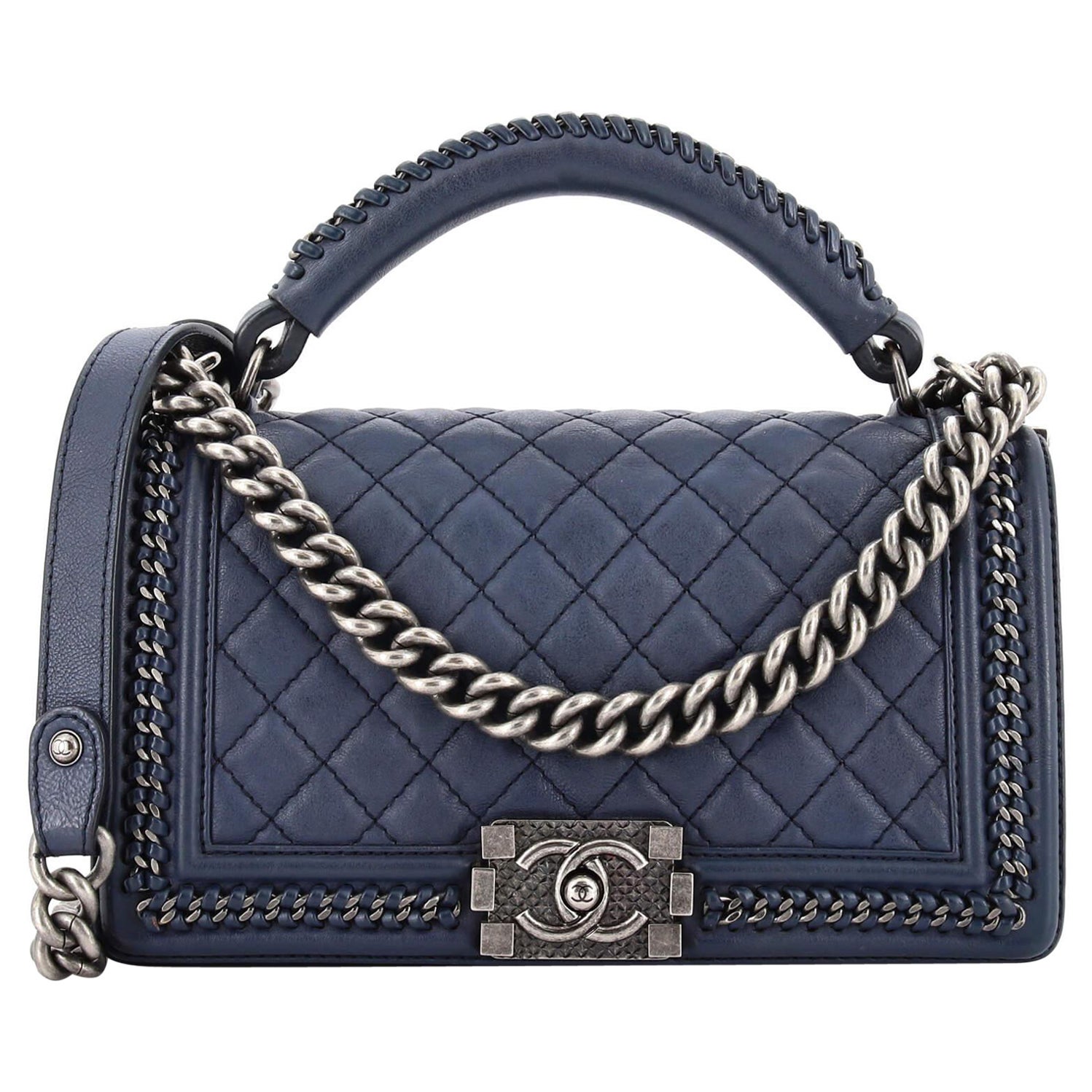 Chanel Chain Handle Boy Flap Bag Quilted Calfskin Old Medium at