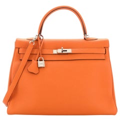 Hermes Kelly Handbag Orange H Togo with Palladium Hardware 35