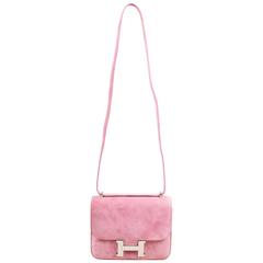 Hermes Rose Indien Pink Veau Doblis Suede "Mini Constance" Shoulder Bag