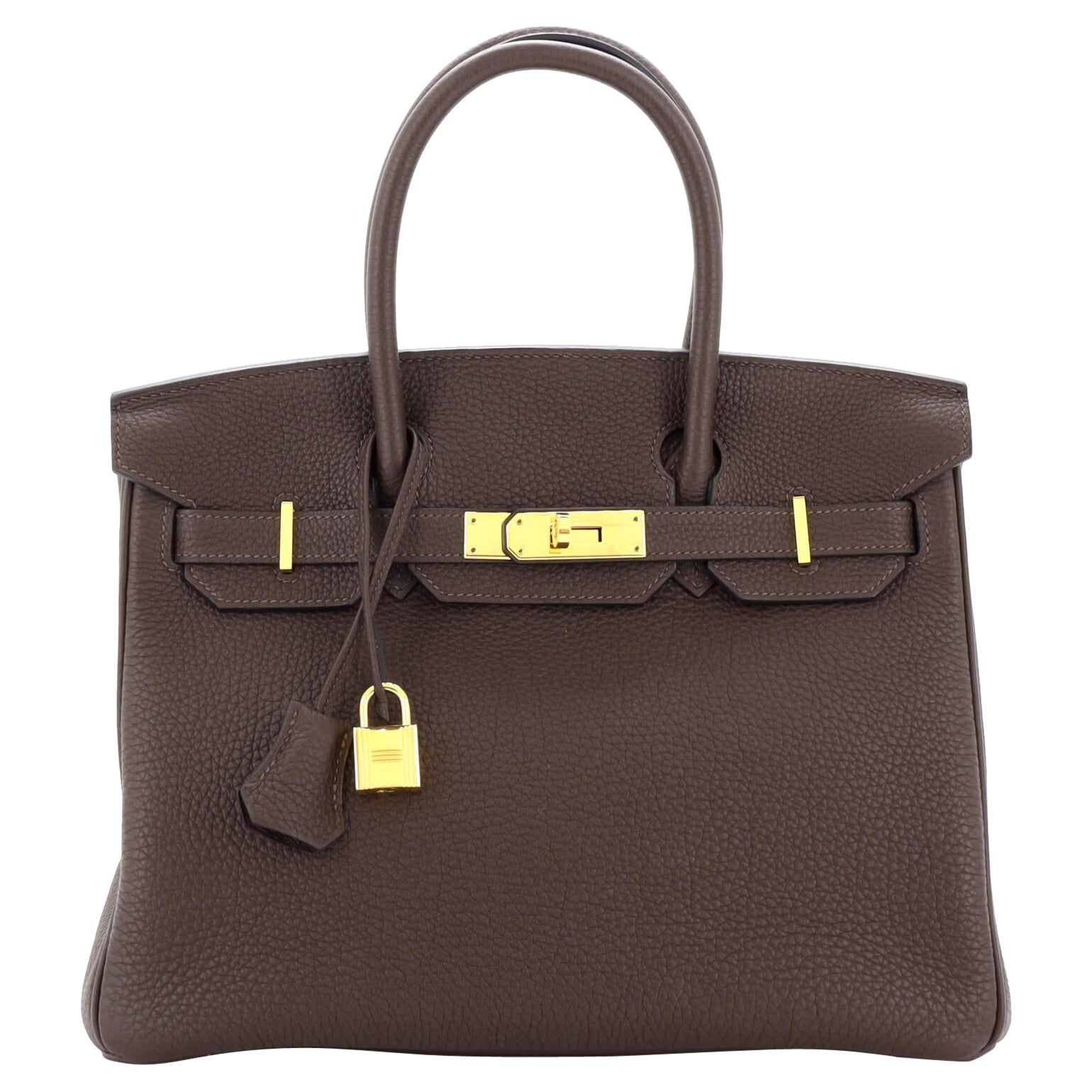 Hermes Birkin Handbag Chocolat Clemence with Gold Hardware 30