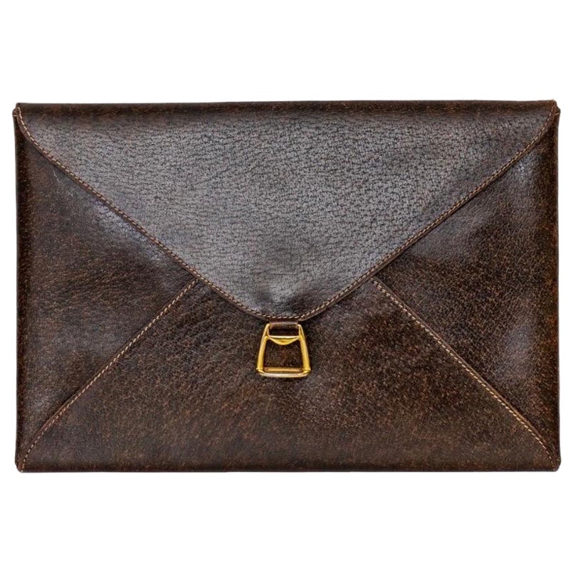 Gucci Vintage Brown Leather Envelope Clutch (1970s)