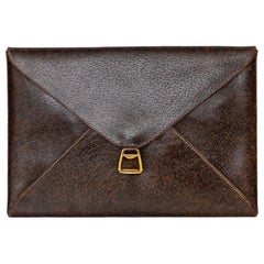 Gucci Retro Brown Leather Envelope Clutch (1970s)