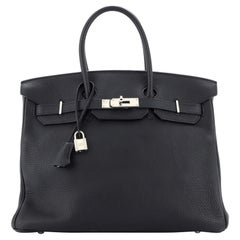 Hermes Birkin Handbag Noir Clemence with Palladium Hardware 35