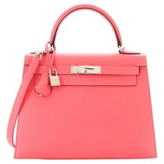 Hermes Kelly Handbag Rose Azalée Epsom with Palladium Hardware 28