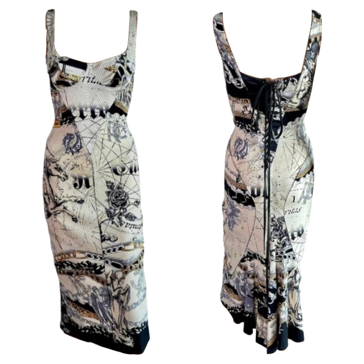Roberto Cavalli F/W 2003 Unworn Corset Lace Up Costellation Print Silk Dress For Sale
