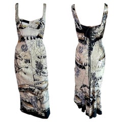 Roberto Cavalli F/W 2003 Unworn Corset Lace Up Costellation Print Silk Dress