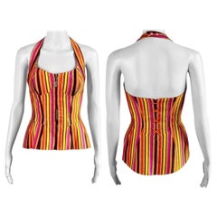 Mugler Vintage primi anni 2000 Bustier a righe con top a corsetto in pizzo