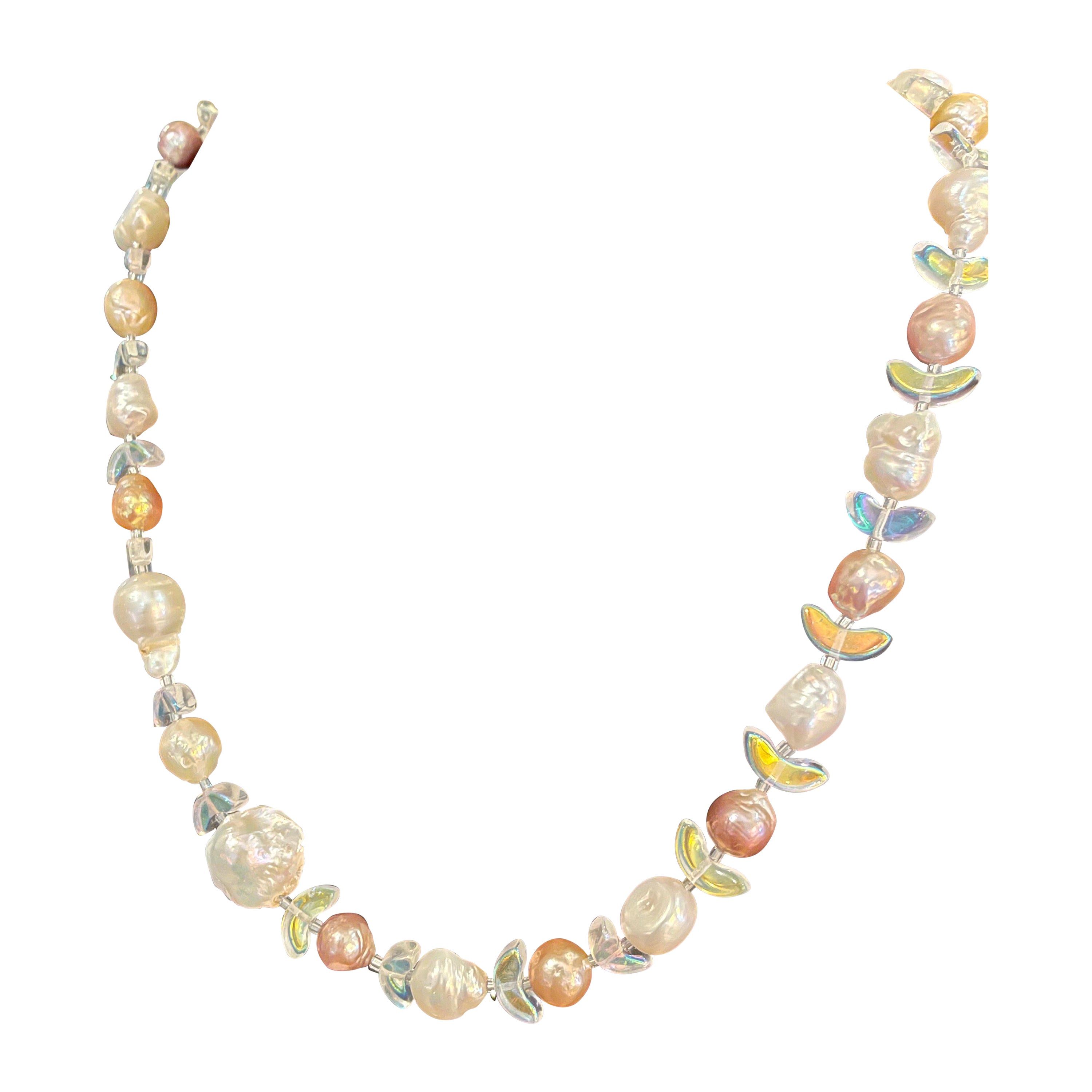 LB large Baroque Pearls Vintage Glass Stunning Handmade One of a Kind Necklace For Sale