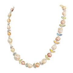 LB large Baroque Pearls Antique Glass Stunning Handmade One of a Kind Necklace
