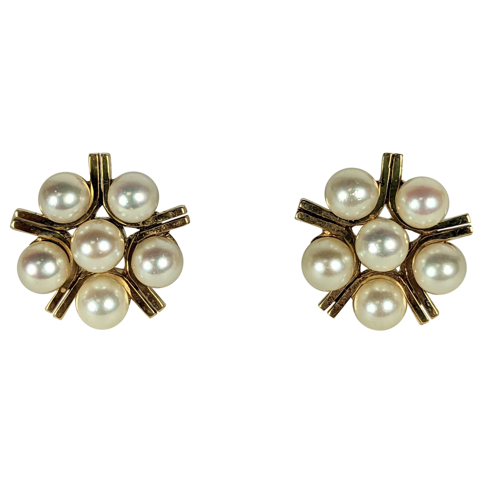 Cultured Pearl Star Form Earrings For Sale