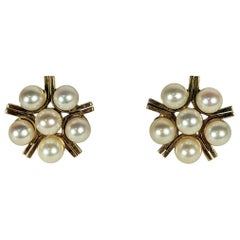 Retro Cultured Pearl Star Form Earrings