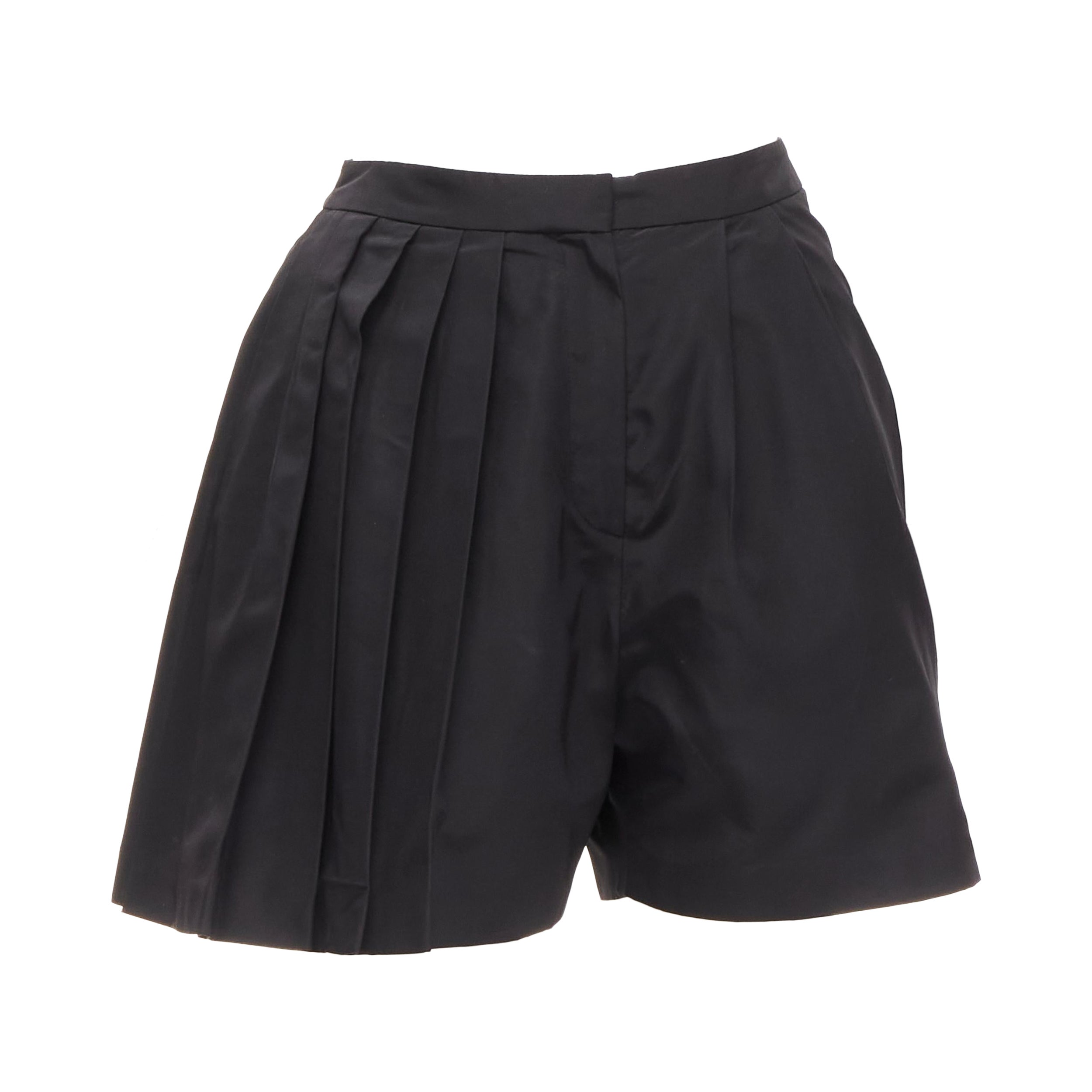CHRISTIAN DIOR Raf Simons black silk asymmetrical pleated flared shorts FR34 XS For Sale