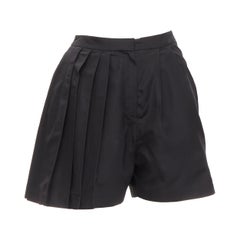 CHRISTIAN DIOR Raf Simons black silk asymmetrical pleated flared shorts FR34 XS