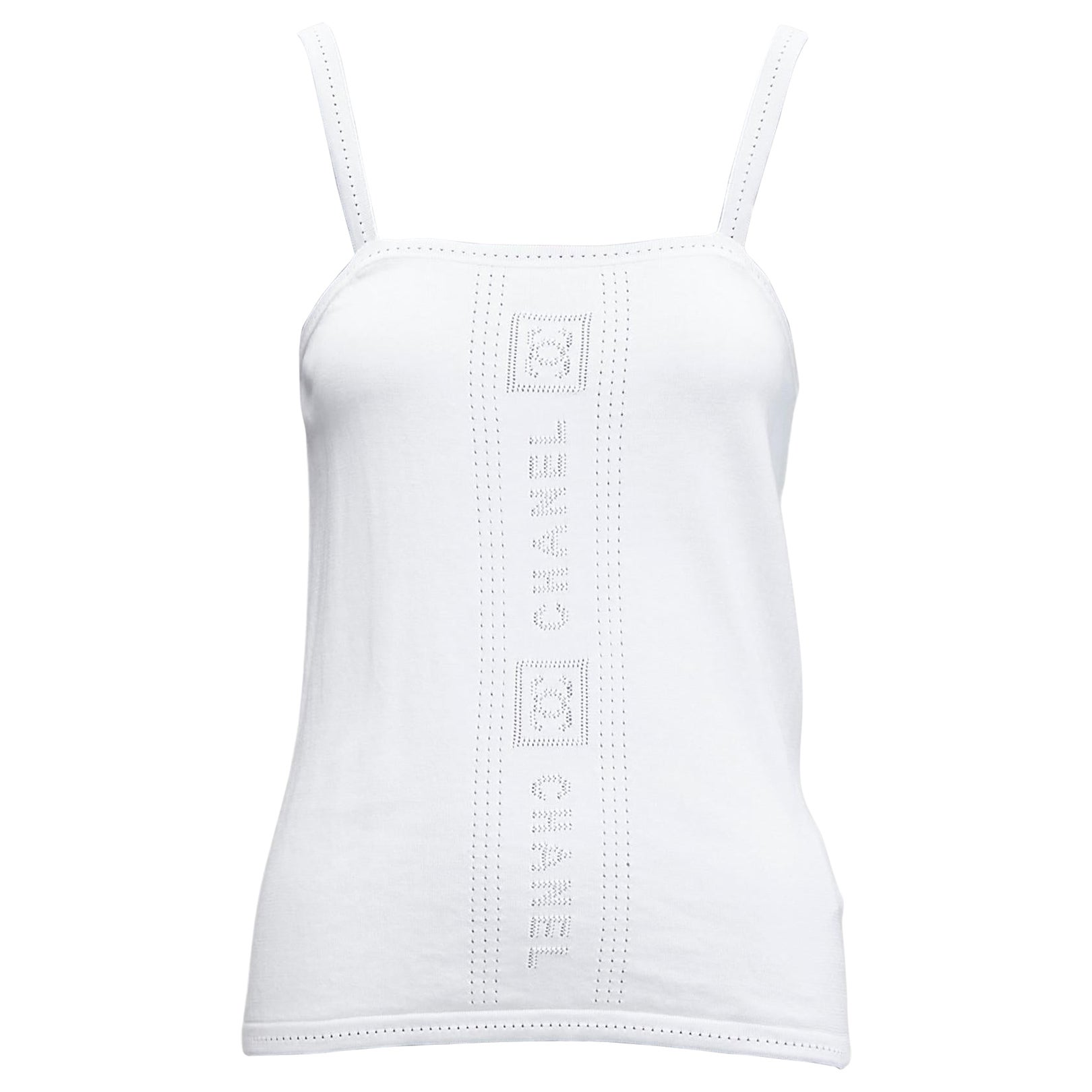 CHANEL SPORT 07C white cotton CC interlock logo knit cami tank top FR36 S For Sale
