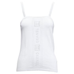 CHANEL SPORT 07C white cotton CC interlock logo knit cami tank top FR36 S