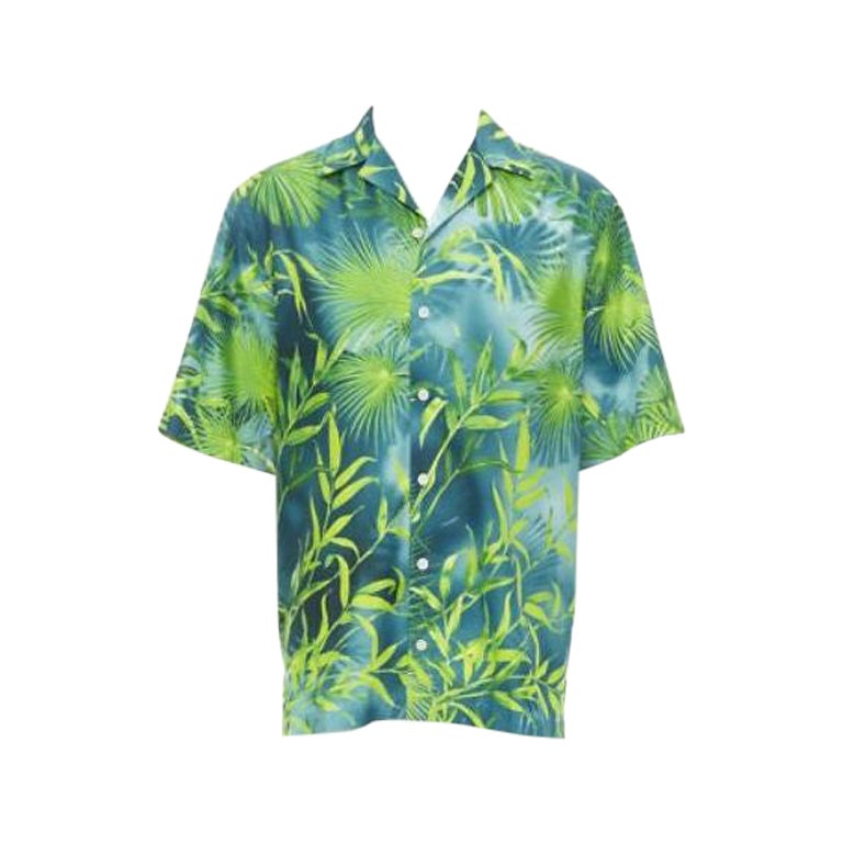 new VERSACE 2020 Iconic JLo Jungle print green tropical print shirt EU41 XL For Sale