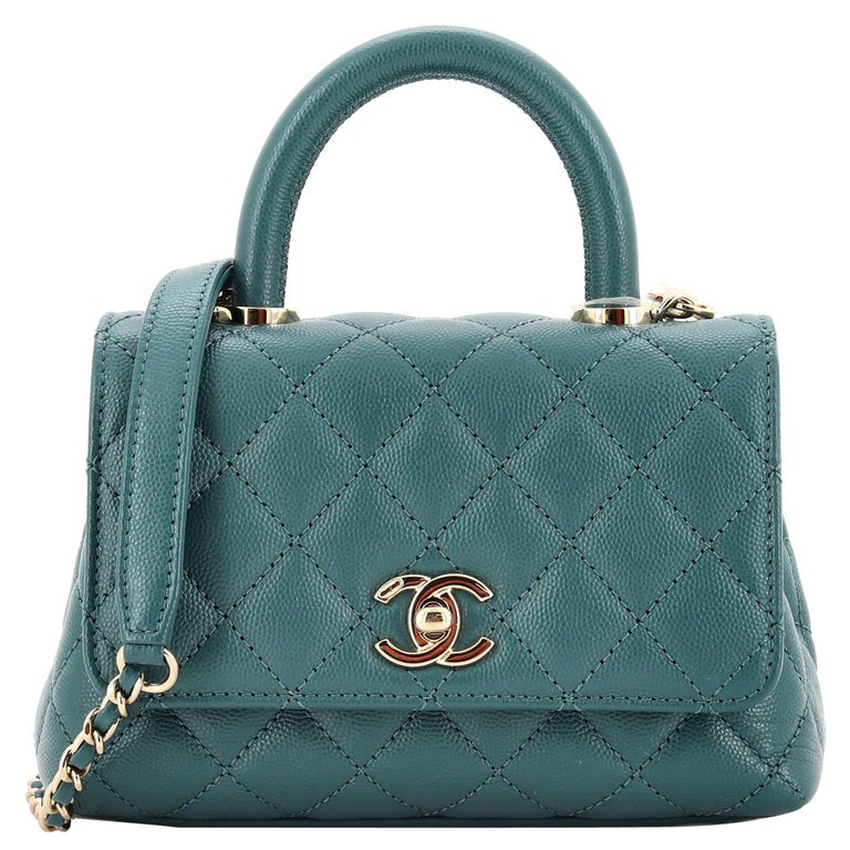 Chanel Coco Top Handle Bag Quilted Caviar Extra Mini For Sale at