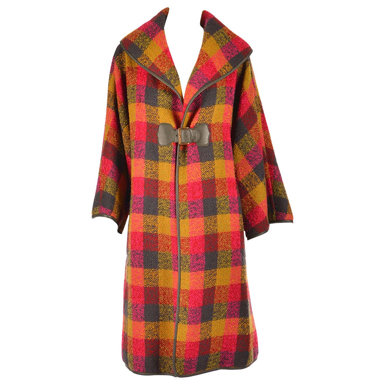 Rare 1950's Bonnie Cashin Wool and Leather Plaid Coat at 1stDibs ...