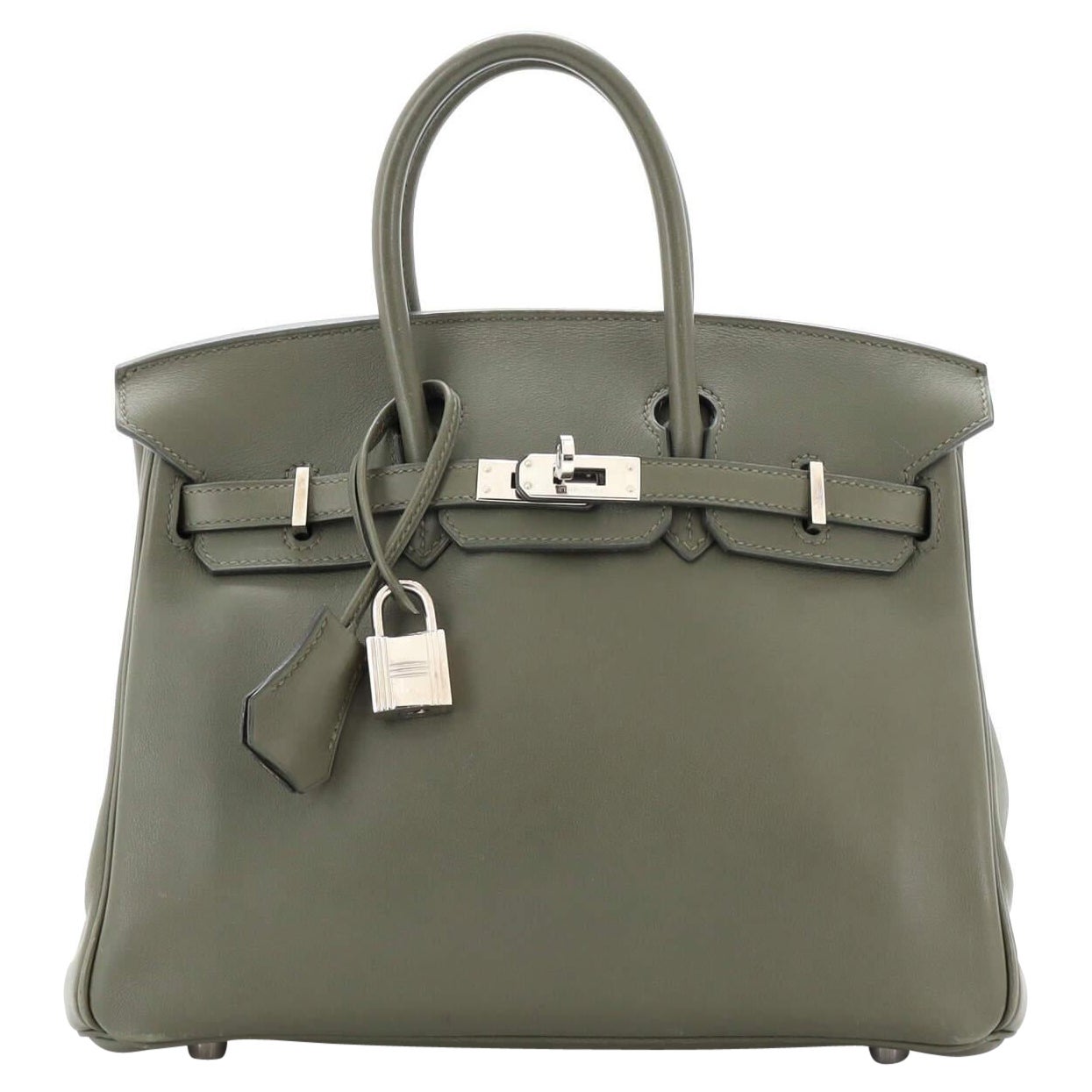 Hermes Birkin Handbag Vert Veronese Swift with Palladium Hardware 25 For Sale