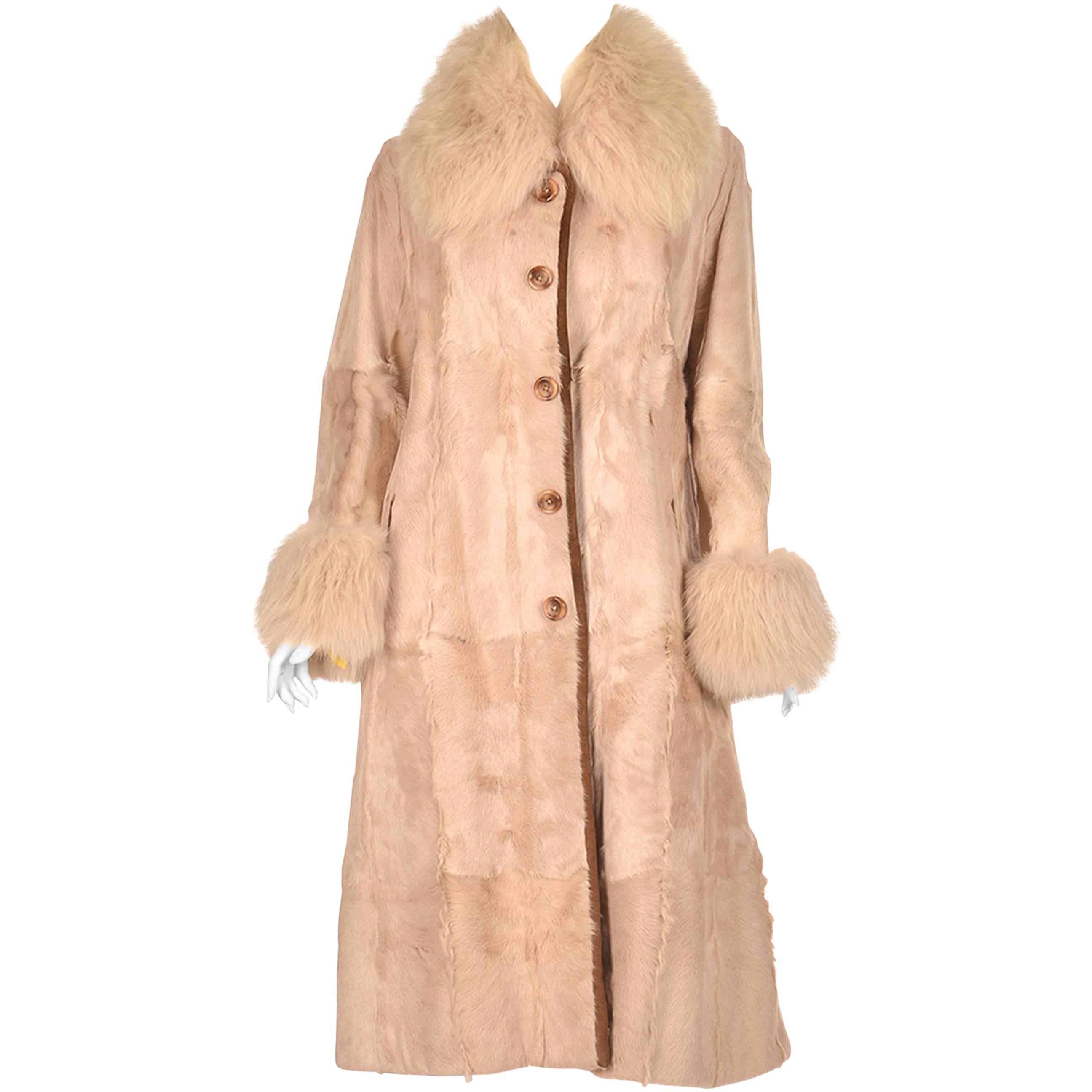 1960s Bisque Calf and Angora Rabbit Fur Coat