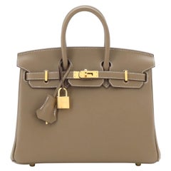 Hermes Birkin Handbag Grey Swift with Gold Hardware 25