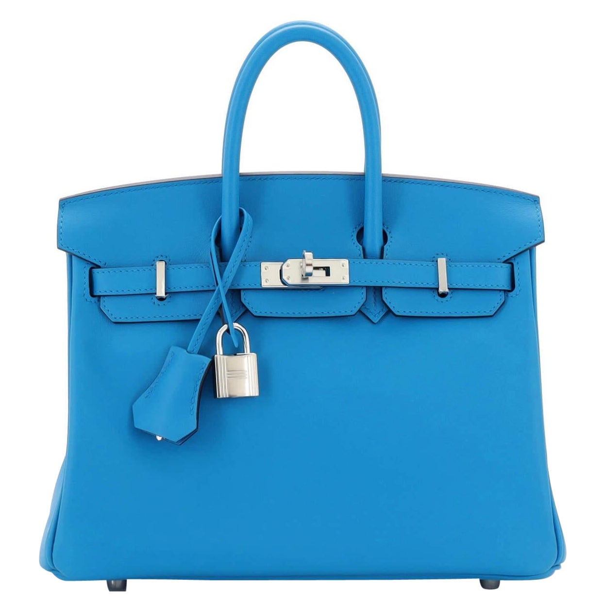 Hermes Birkin Handbag Bleu Frida Swift with Palladium Hardware 25 For Sale