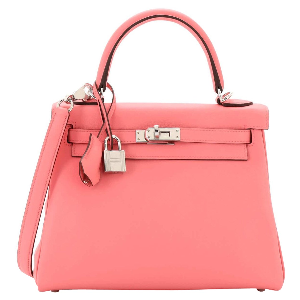 Hermes Kelly Handbag Rose D'Ete Swift with Palladium Hardware 25 For Sale