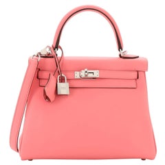 Hermes Kelly Handbag Rose D'Ete Swift with Palladium Hardware 25