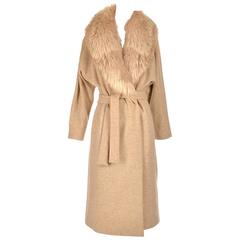 Late 1970's Bill Blass Camel Colored Wool and Fox Fur Coat 7