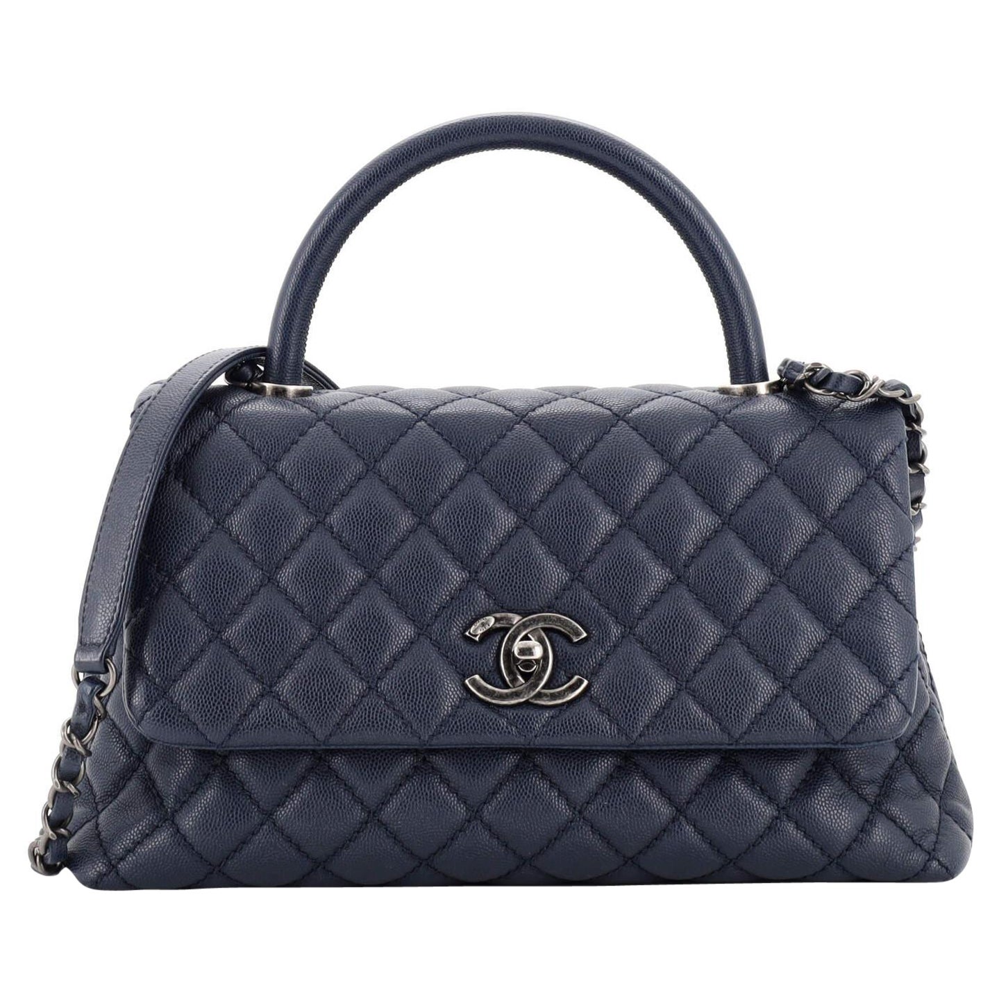 Chanel Coco Top Handle Bag Quilted Caviar Small For Sale