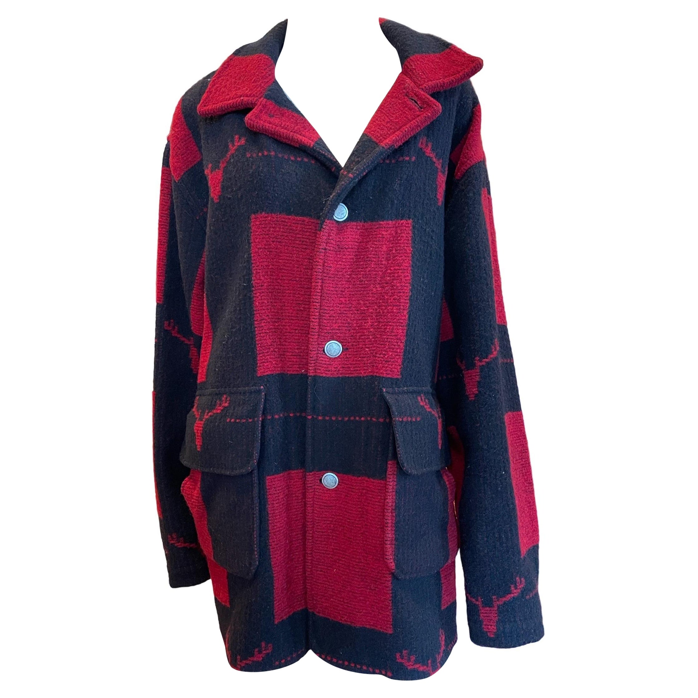 1980s Woolrich Black and Red Plaid Hunting Jacket For Sale