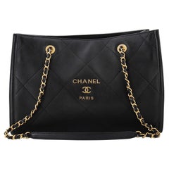 Chanel Metal Logo Shopping Tote Quilted Calfskin Large