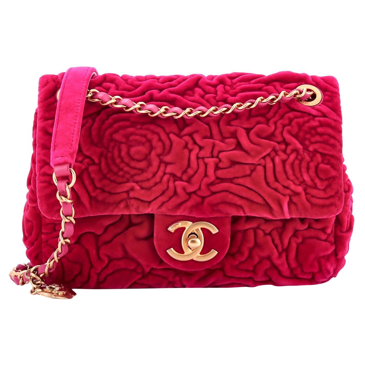 Chanel Square Classic Single Flap Bag Camellia Velvet Mini