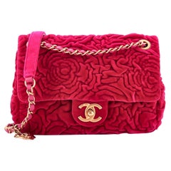 Chanel Square Classic Single Flap Bag Camellia Velvet Mini
