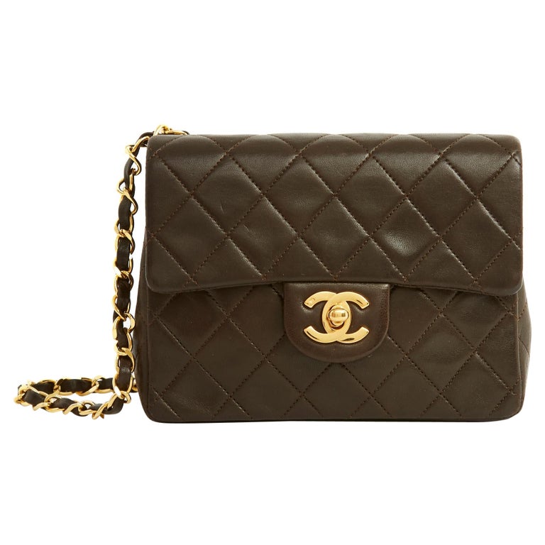 Chanel Classique Mini Carre Dark Brown soft Leather For Sale at
