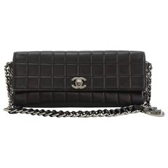 Chanel 10inch Flap Black Choco Bar Quilted Leather Shoulder Pochette Bag