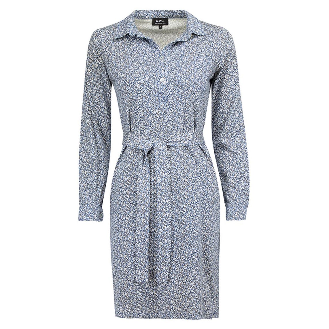 Blue Cotton Abstract Print Mid-Length Shirt Dress Size S For Sale