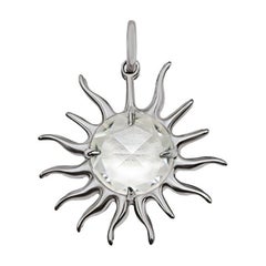 Rose Cut White Sapphire Sun Pendant, 10kt White Gold with Paper-Link Chain