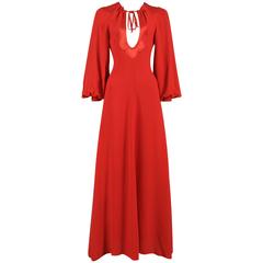 Ossie Clark tomato red evening dress with satin trim, circa 1970s 8