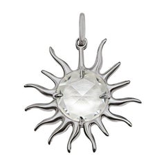 Rose Cut White Sapphire Sun Pendant, 18kt White Gold with Paper-Link Chain