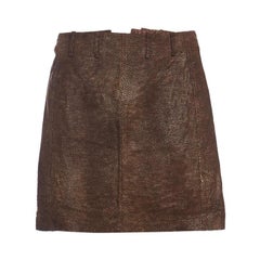 Vintage Brown & Gold Textured Leather Skirt Size M