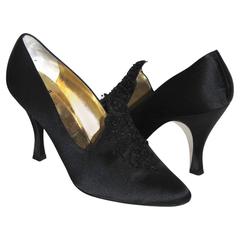 CHRISTIAN DIOR Black Embroidered Satin Evening Shoes
