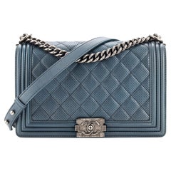 Chanel blue chevron quilted new medium le boy bag - BOPF
