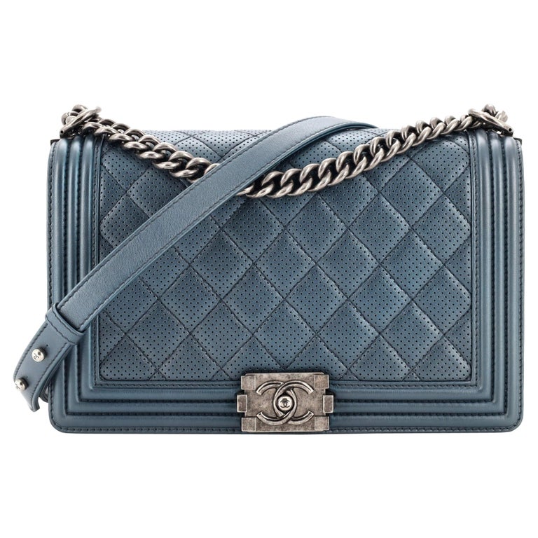 Chanel Grey Diamond Embossed Calfskin Leather Paris-Salzburg New Medium Boy Bag