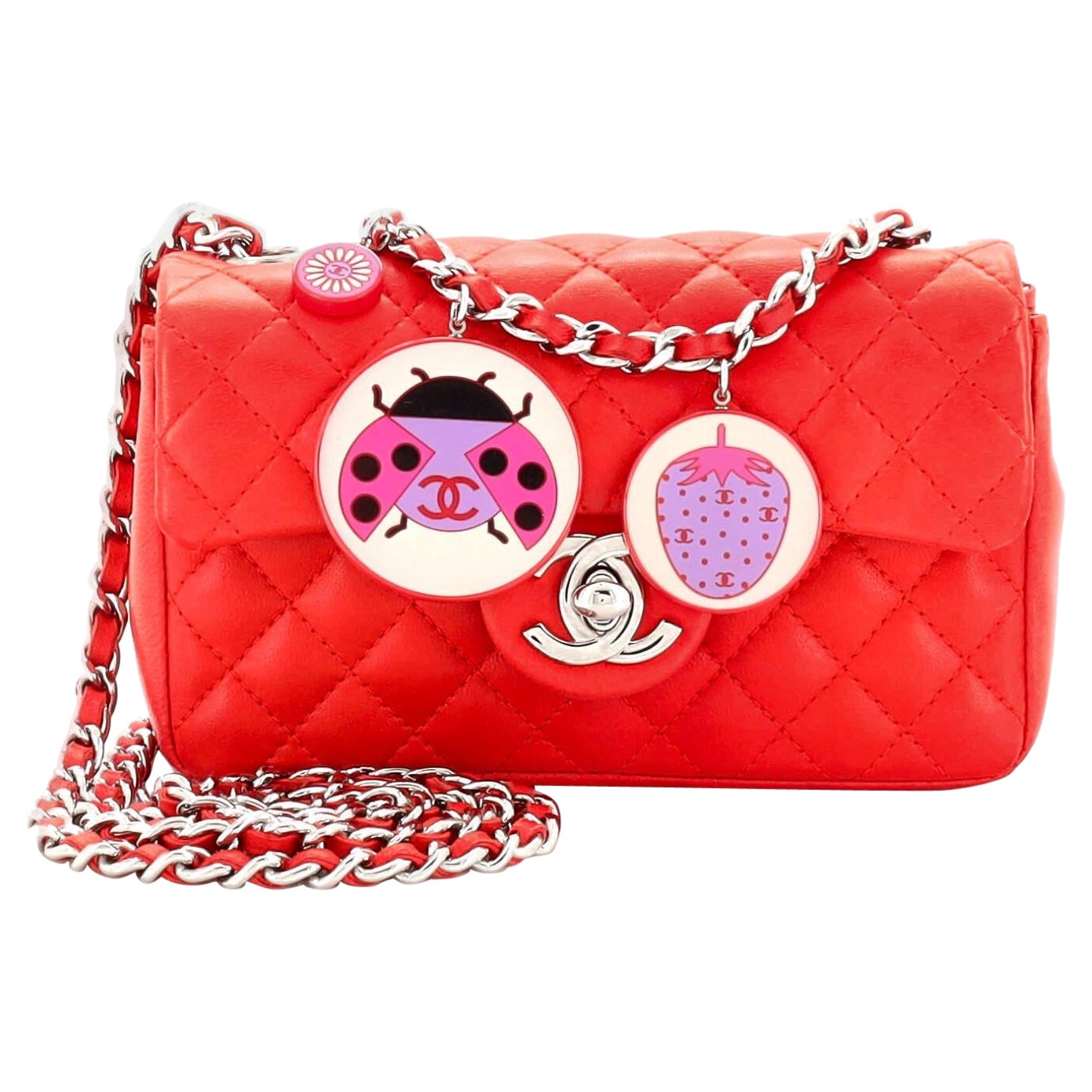 Chanel Vintage Ladybird Flap Bag Quilted Lambskin Mini For Sale at