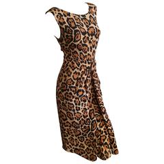 Christian Dior Vintage Sleeveless Silk Leopard Print Dress