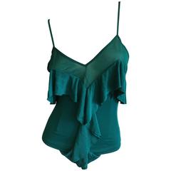 Yves Saint Laurent Fall 2003 by Tom Ford Green Silk Ruffle Top New with Tags