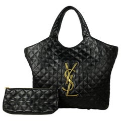 Saint Laurent NEW Black Quilted Leather Icare Maxi Shopping Tote Bag