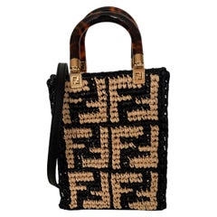 Fendi Burgundy/Cream FF Raffia and Leather Peekaboo X Tote